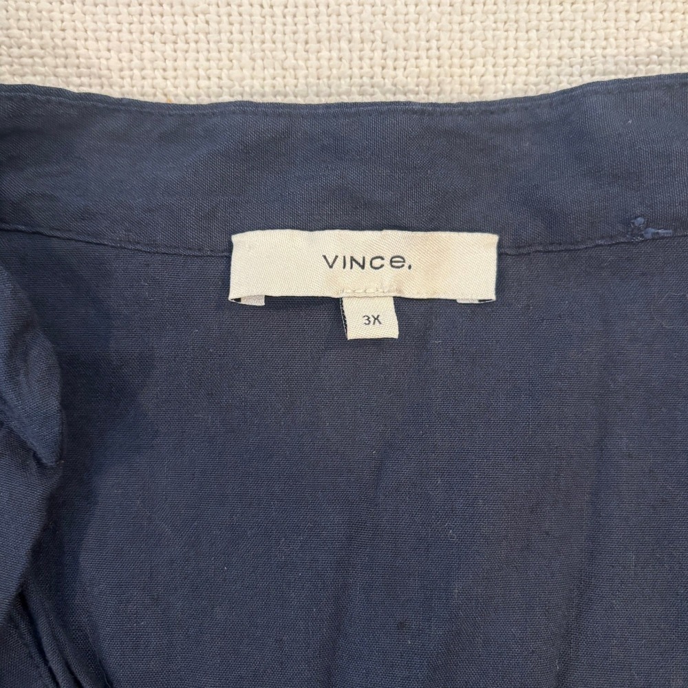 Vince Navy Blue Linen-Blend Button-Front Relaxed Tunic Top Size 3X Quiet Luxury - Picture 5 of 7